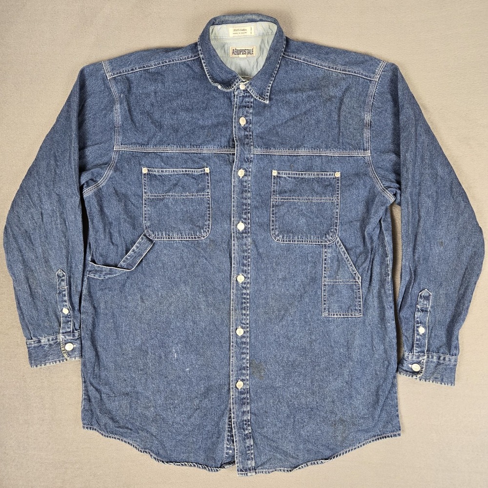 Vintage Aeropostale Jacket Mens Large Denim Carpenter Chore Oversized Workwear
